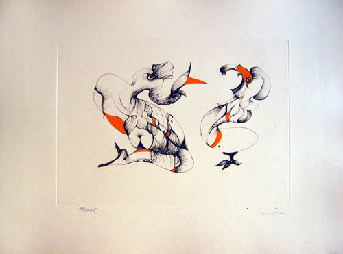 Leonor Fini - Le Temps de la Mue - Plate 8 - C'est ainsi: avec de mauvaises habitudes... - 1975 color etching